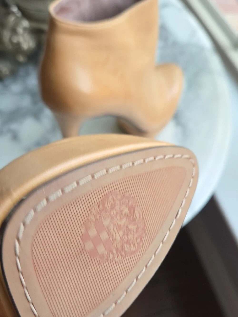 Vince Camuto Camel/Tan Leather High Heel Ankle Booties with Side Zip